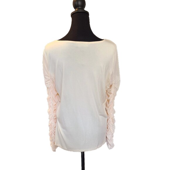 Eloquii NWT Creamy Peach Silky Ruche Mesh Sleeve Square Neck Blouse, Size 18-20 - Picture 3 of 7